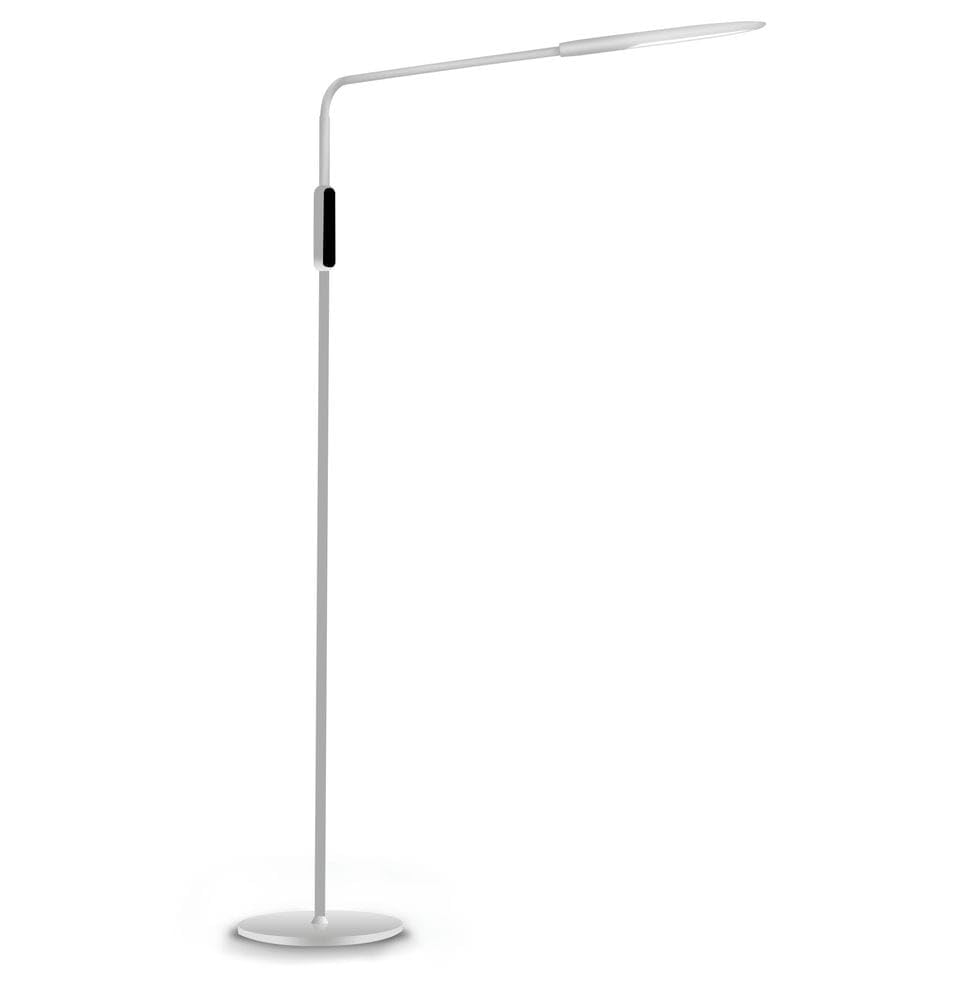 Lámpara LED de pie 9W blanca, eficiente y moderna; ideal para iluminar salas, estudiar o crear ambientes acogedores.