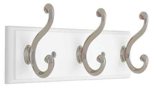 129854 Coat Rack, 10-Inch, Wall Mounted Coat Rack with 3 Decorative Hooks, Satin