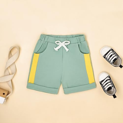Image of FOCUTEBB Toddler Boy Clothes Summer Patchwork T-Shirt Shorts 2Pc Set 12M-5T | Soft Cotton Short Sleeve Set, Patchwork Design, Comfy Elastic Waist with Pocket, Toddler Boy Summer Casual Daily Wear