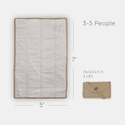 Image of Little Unicorn 5'x7' Outdoor Family Picnic & Beach Blanket | Durable & Water-Resistant Fabric | Compact Fold & Easily Wipes Clean | Zipper Pocket (Beige Buffalo Check