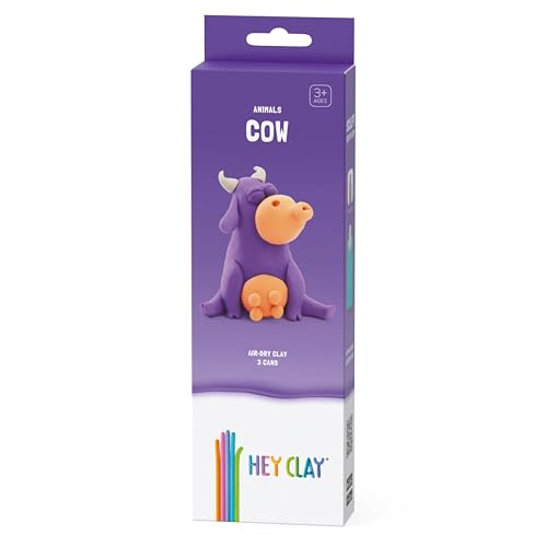 HEY CLAY Petit Set | Kit de Pâte à Modeler Créatif et Éducatif pour Enfants | 3 boîtes (Vache)