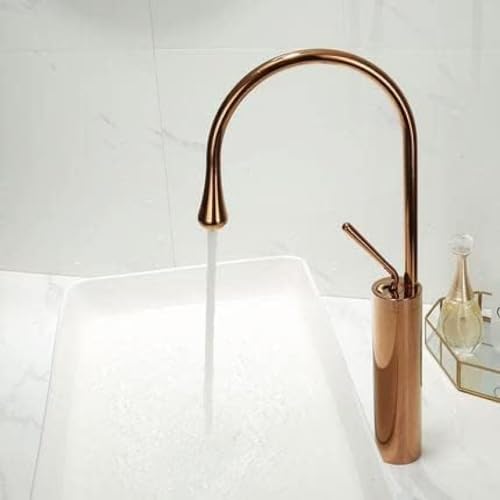 Robinet de lavabo or rose brossé haut mitigeur de salle de bains eau chaude froide - 2