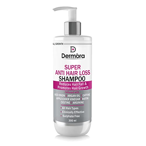DERMORA Super Anti Hair Loss Shampoo, Sulfate & Paraben Free, With Caffeine, Red Onion, Argan Oil, Apple Cider Vinegar, For Hair Fall Control & Growth, All Hair Types, 300 ml