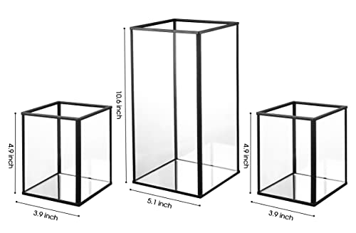yshengood Glass Hurricane Candle Holder Set of 3 PCS, Black Frame and Glass Hurricane Candleholders, White,black - Image 3