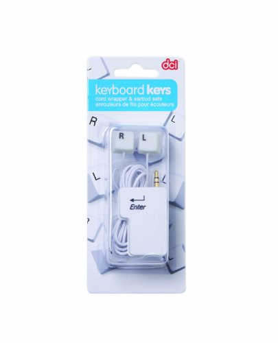DCI 30277 Keyboard Keys Earbud and Cord Wrapper Set - Retail Packaging - White