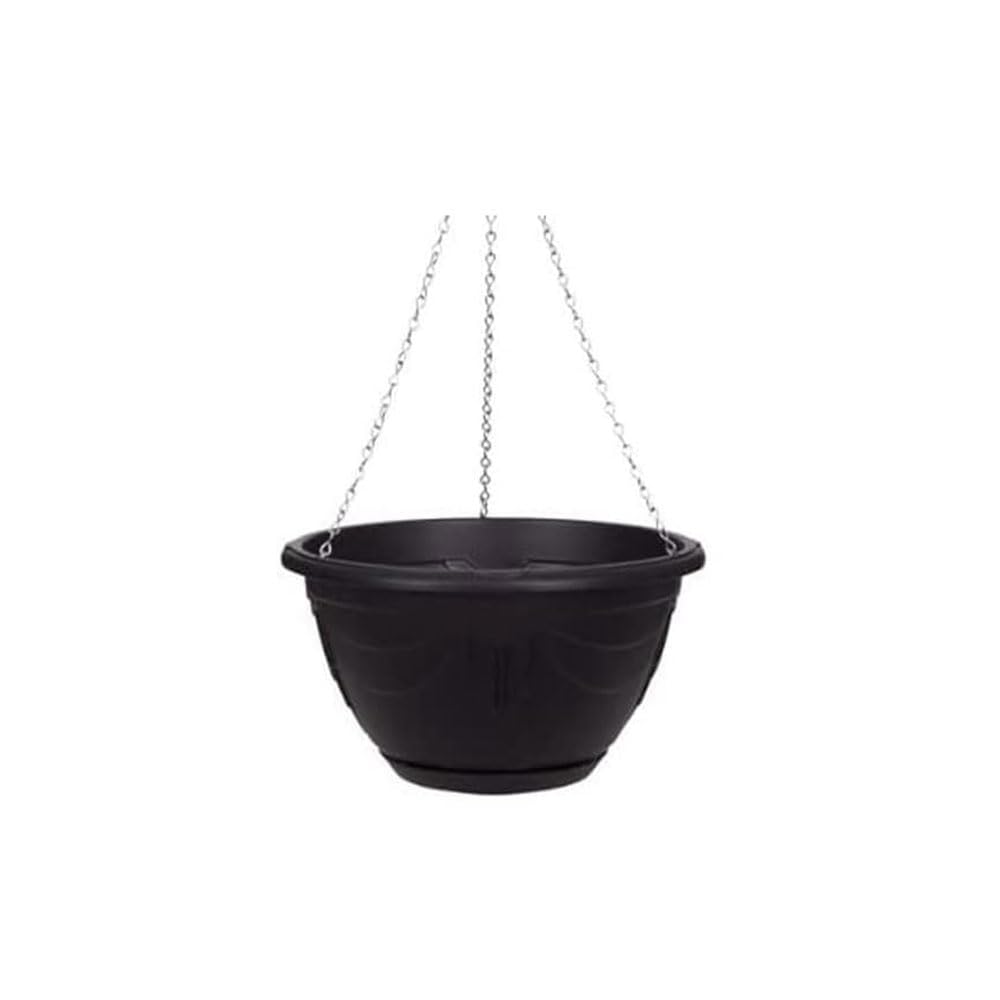 shopior Flower and Herb Plastic Hanging Basket | Plant Saucer for Indoor Outdoor | Wall Planters | Plant Pots for Succulents | Hanging Flower Pots for Garden, Balcony - 32cm (Black - Pack 1)