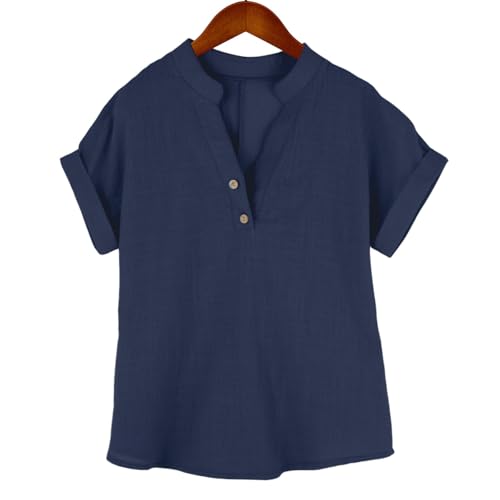 Girls Cotton Linen Shirts Short Sleeve V Neck Tunic Casual Linen Blouse Cute Summer Tops for Girls School Uniform Shirts2