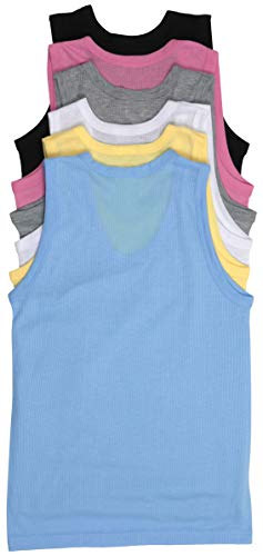 Image of ToBeInStyle Girl's Junior's Pack of 6 Cotton-Poly Blend Ribbed Essential Tank Tops