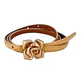 THOANBY Lederbund, Damen-Ledergürtel, Damen-Kleiderbund, Blumendekoration, dünner Taillengürtel für Damen, Schnallen aus Goldlegierung