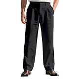 Oanviso Pantalon en Lin Hommes Mode Chino Pantalons Élastique Doux Décontracté Pants de Business Léger Été Mince Jambe Large Respirable Pant de Costume A Noir L
