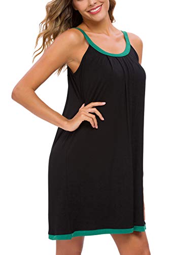 Aviier Women Cotton Sleeveless Tank Nightgowns Wide Strap Chemise Full Slip Sleep Dress (Black, Xx-Large) #TOP1