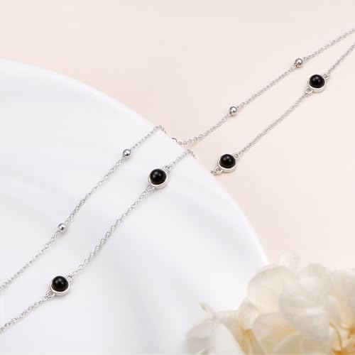 Image of Flyow Anklet for Women S925 Sterling Silver Adjustable Foot Beaded Heart Charm Ankle Bracelet Anklets Jewelry