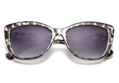 FEISEDY Polarized Vintage Sunglasses American Square Jackie O Cat Eye Sunglasses B2451 (Clear Leopard Gradual Grey, 56)