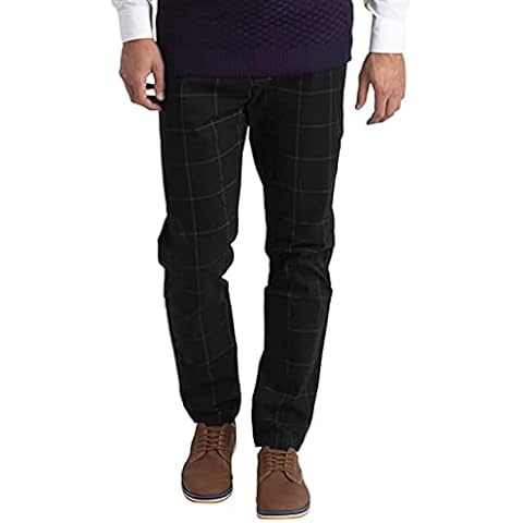 westAce Mens Formal Check Trousers Slim-Fit Casual Cotton Vintage Smart Office Pants (Black, 36W x 32L) Cover
