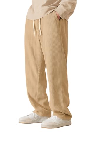 Image of Preneum Men Mid Rise Poly Cotton Loose Fit Trouser|Korean Style Travel & Lounge Wear with Pockets (Available in Plus Size)