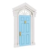 cabilock Casa de Muñecas Puerta de Madera 1:12 Puerta Miniatura Mini Casa Muebles Puerta Modelo DIY Jardín de Hadas Muebles de Madera Decoración Azul Cielo