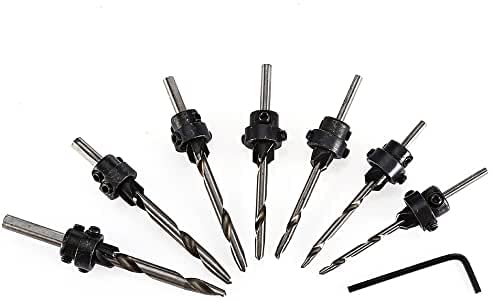 Pindia 7Pcs Woodworking Countersink Drill Bits Set, Tapered High-Speed Steel Drill Woodworking With a Hex Key Perfect for Wood