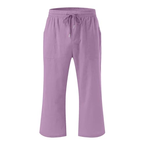 Teen Girls Cotton Linen Capri Pants Kids Summer Cropped Preppy Lounge Pant Cozy Lightweight Drawstring Baggy Trousers4