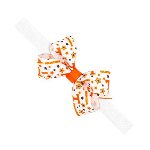 Image of Wee Ones Divine Creations, Girls' Signature Collegiate Logo Print Grosgrain Hair Bow on Elastic Baby Band, One Size, Tennessee