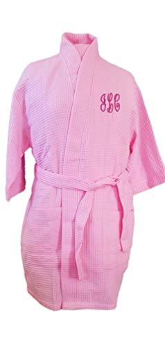Tri Color Robes Monogrammed Bathrobes Cotton Waffle Short Names Design Initals
