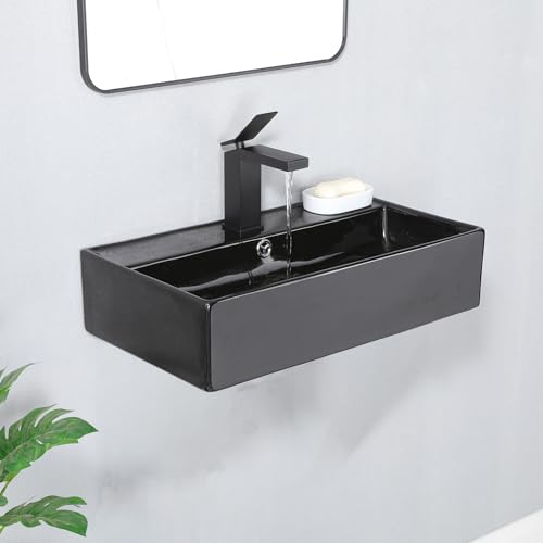 SHACO Black Wall Mount Bathroom Sink, Rectangular Wall Mounted Small Bathroom Sink, 21 x 12 Inch...