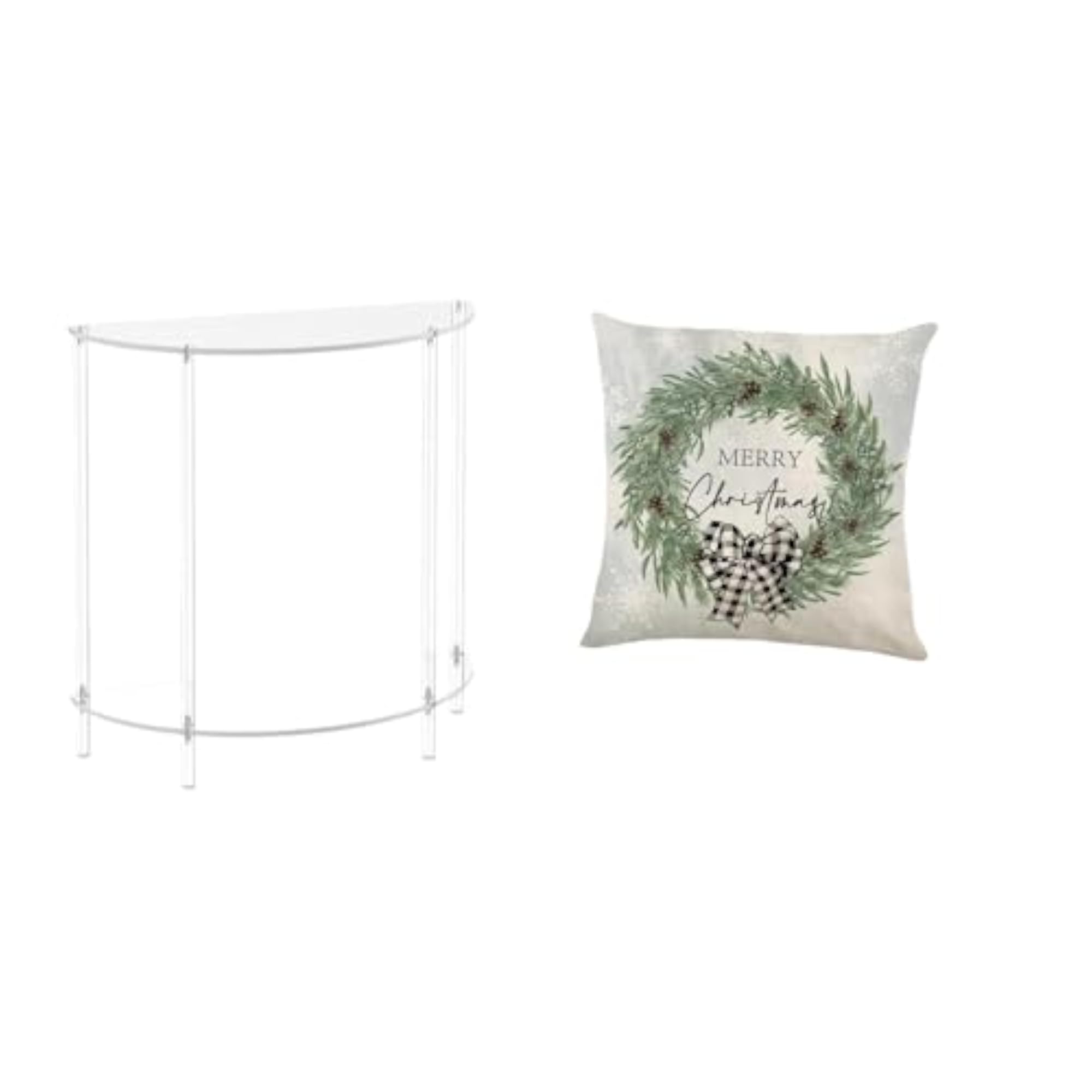 Acrylic Accent Table with Christmas Pillow Cover Cushion
