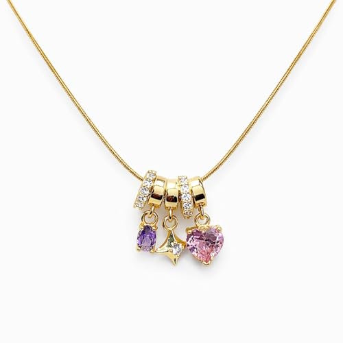 Image of Amaal Anti Tarnish Gold Necklace for Women | Crystal Heart Star Charm Pendant Chain | Stylish AD Diamond Jewellery| Adjustable Neck chains | Valentine Gift for Girlfriend, Wife Stainless Steel -302