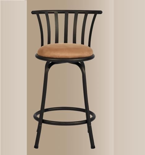 Craft Capital Metal lassic Barstools Country Style Velvet Bar Chairs with Back and Footrest Swivel Counter Height Bar Stools for Kitchen Island Pub, Bistro,... (29 inch), Brown