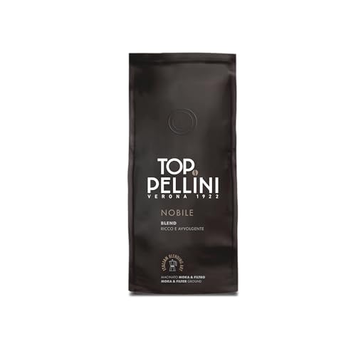 Pellini Top Nobile Caffè Macinato Moka – Caffè Intenso e Raffinato, Note di Mandorla, Tostatura Lenta, Aroma Equilibrato, Autentico Espresso Italiano, 185g, Formato Morbido con Valvola Salvafreschezza