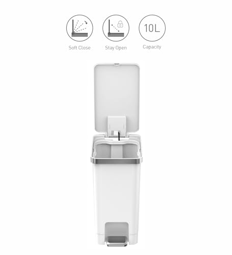 Image of Obsessions EKO 10L Plastic Step Bin with Pedal, Waste Storage Trash Can, White