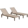 JUMMICO Patio Chaise Lounge Chair Set of 2 Outdoor PE Waterproof Adjustable Easy Assembly Lounge Chairs for Outside Pool Garden Deck Beach Light Brown
