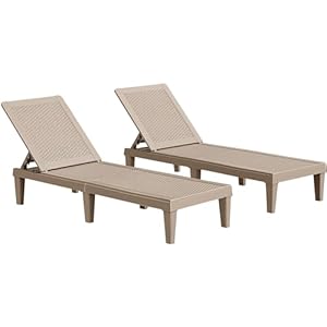 JUMMICO Patio Chaise Lounge Chair Set of 2 Outdoor PE Waterproof Adjustable Easy Assembly Lounge Chairs for Outside Pool Garden Deck Beach Light Brown