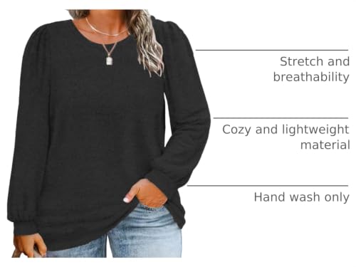 Image of VOGRACE Womens-Plus-Size-Tops Crew Neck Puff Sleeve Shirts Casual Tunic Sweatshirts XL-5XL
