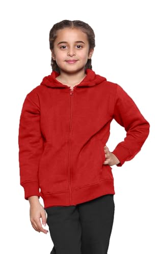 WOOD QUAIL Kids Girls Boys Zipper Hoodie Unisex Fleece Zipper Top Jacket PE School Sweat Hoodie Sports Casual Wear (4-13 Years) (5-6 Years, Red Zipper Hoodie)