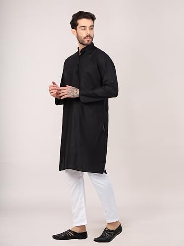 Image of HUZUR Men's Cotton Full Sleeve Long Knee Length Kurta Pajama Comfortable Wear for Festival and Occasion like Holi,Diwali,Eid,Haldi,Mehendi and Wedding