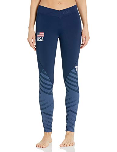 adidas Women's Alphaskin Long Tee USA Volleyball Collegiate Navy/Mineral Blue/White Medium
