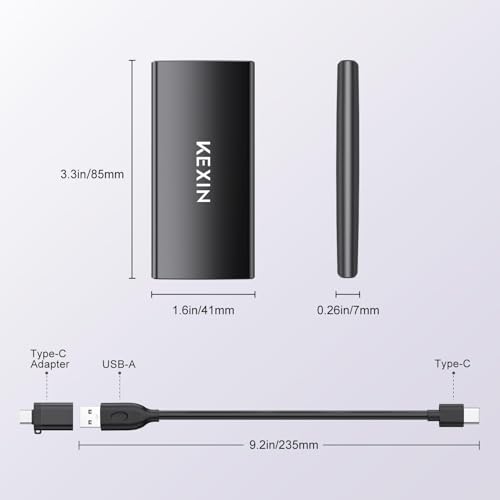 Image of KEXIN External SSD 256GB External Hard Drive USB C Portable SSD, Up to 500MB /s, USB 3.1 External Solid State Drive for PC Mac Android Game Console, Laptop, Xbox, PS4 and More