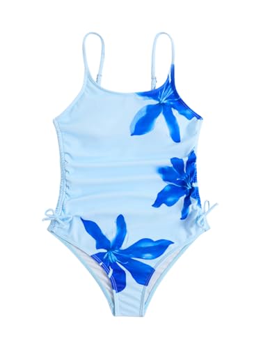 Image of Milumia Girl's Floral One Piece Swimsuit Bow Tie Side Spaghetti Strap Bathing Suit