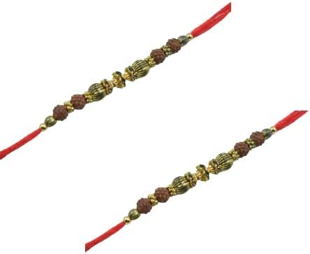 STORE INDYA Raksha Bandhan Rakhi for Brother with Greeting Card || Threaded Rakhi for Bhaiya | Mens Rakhi | Premium Indian Rakhi | Set of 2 (Rudraksh)