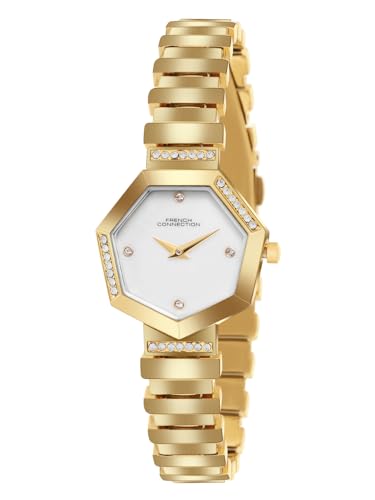 Image of French Connection Mop Silver Hexagonal Dial with Gold Stainless Steel Strap Watch for Womens - FCN0139GM