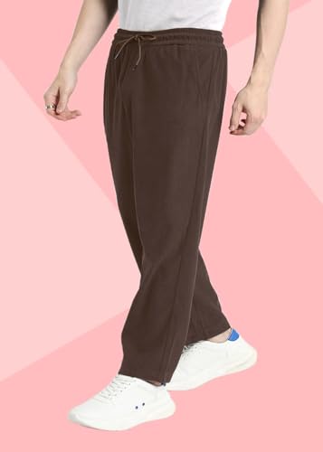 Image of Men's Self Design Corduroy Track Pants - Mid Rise, Flexi Waist, Ankle Length
