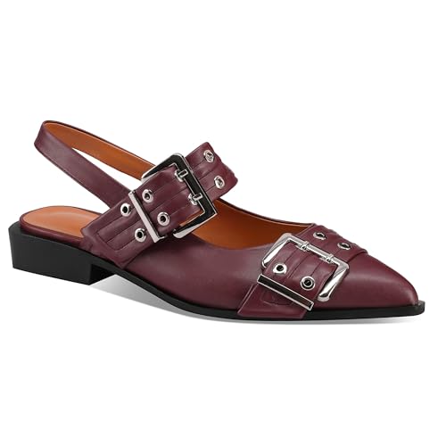 Women Buckle Ballet Flats Pointed Toe Slingback Wide Flat Casual Comfortable Ballerina Block Heel Shoes3