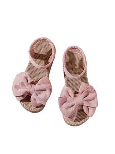 GORGLITTER Girl's Sandals Dress Bow Open Toe Ankle Strap Straw Flats Summer Cute Beach Vacation Slide Shoes