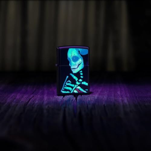 Image of Zippo Glowing Skull Design Black Matte Black Light, Windproof Pocket Lighter, Refillable, (BIS Certified)