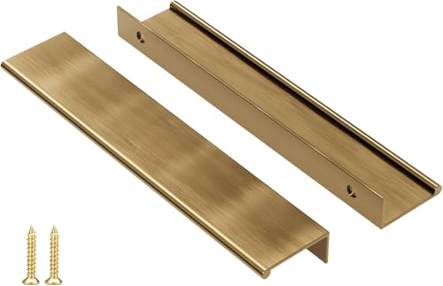 Image of Peaha 20 Pack Kitchen Cabinet Handles 6-5 /16 inch Champagne Bronze Finger Pulls | Edge Pulls Bronze Cabinet Pulls Modern Hidden Dresser Drawer Handles Aluminum Alloy Closet Bedroom Living Room