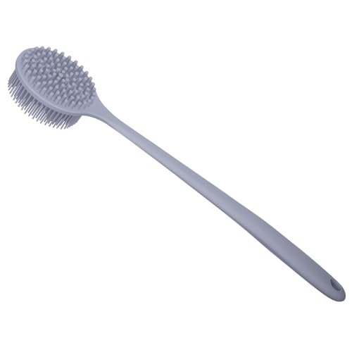 Image of DNC Soft Silicone Back Scrubber Shower Bath Body Brush with Long Handle, BPA-Free, Hypoallergenic, Eco-Friendly (Gray)