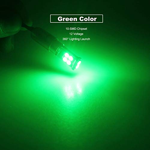 DODOFUN BA9S Green Car Interior Exterior Replacement Bulb Bayonet Base BA9 53 57 1445 1895 64111 Size Reading Map Dome Side Door Courtesy LED Light 12V (Pack of 10)