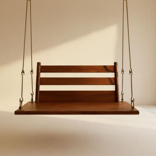 Image of APRODZ Swing for Home Reversible Sheesham Wooden Jhula for Adult for Home | Wooden Swing for Balcony | Hanging Swings with Brass Coated Chain | Patio Double Seater Indoor /Outdoor Swing, 132 x 51 cm