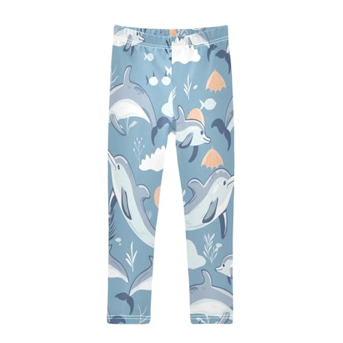 Toddler Girls Leggings Printed Yoga Pants Leggings Blue White Dolphin for Kids