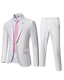 YND Men's Slim Fit 2 Piece Suit, 2 Button Notch Lapel Solid Jacket Pants Set with Tie, Party Wedding Dress Blazer Tux White